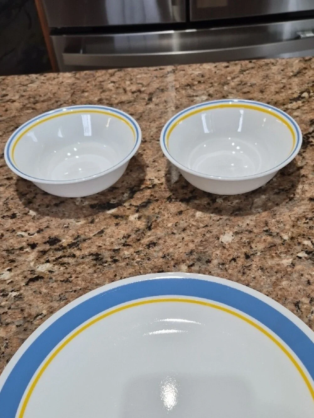 Corelle Haley White Dinnerware with Blue and Yellow Bands (6 Pieces)